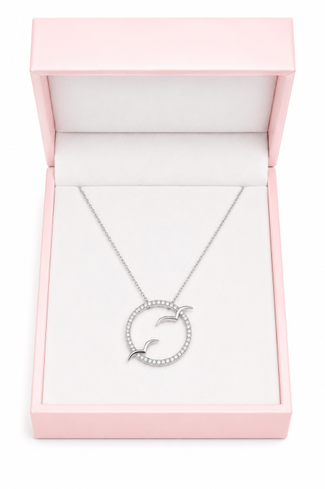 Lanț cu Medalion Rotund și Păsări din Argint 925 cu Cristale Zirconia – 2.85 g, 42-47 cm [2]