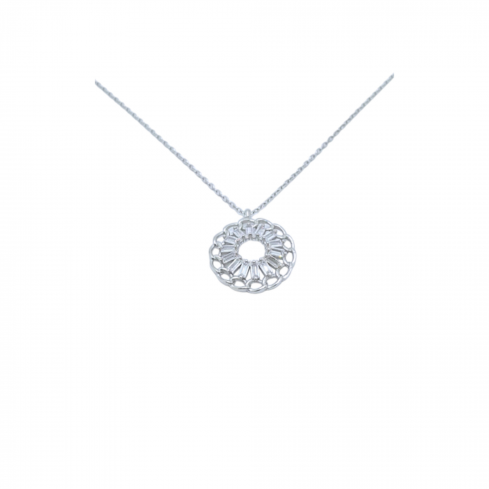 Lanț cu Pandant Rotund din Argint 925 cu Cristale Zirconia – 2.83 g, 40-45 cm [1]
