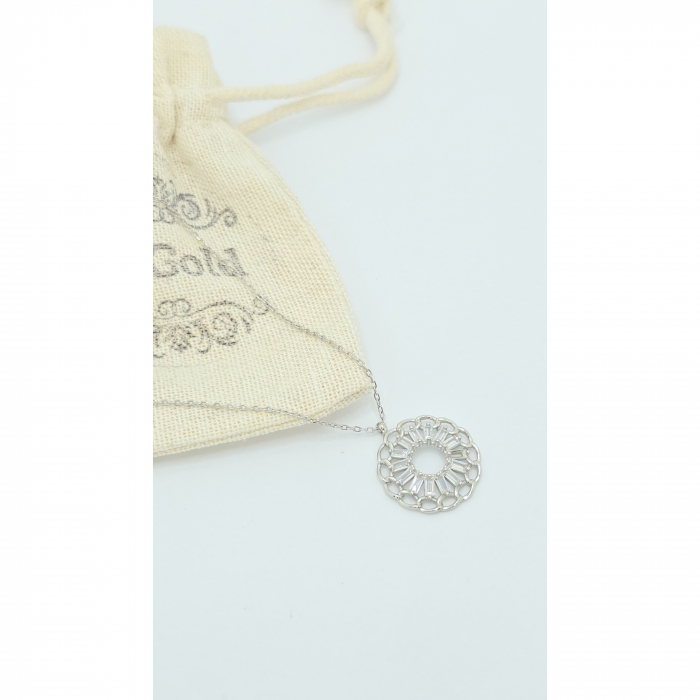 Lanț cu Pandant Rotund din Argint 925 cu Cristale Zirconia – 2.83 g, 40-45 cm [2]
