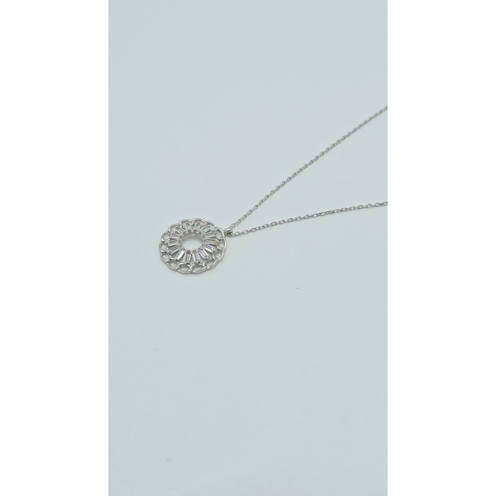 Lanț cu Pandant Rotund din Argint 925 cu Cristale Zirconia – 2.83 g, 40-45 cm [5]