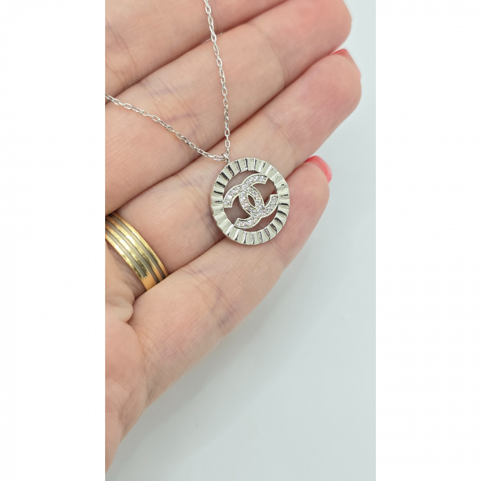 Lanț cu Pandantiv Rotund din Argint 925 cu Cristale Zirconia – 2.87 g, 40-45 cm [3]