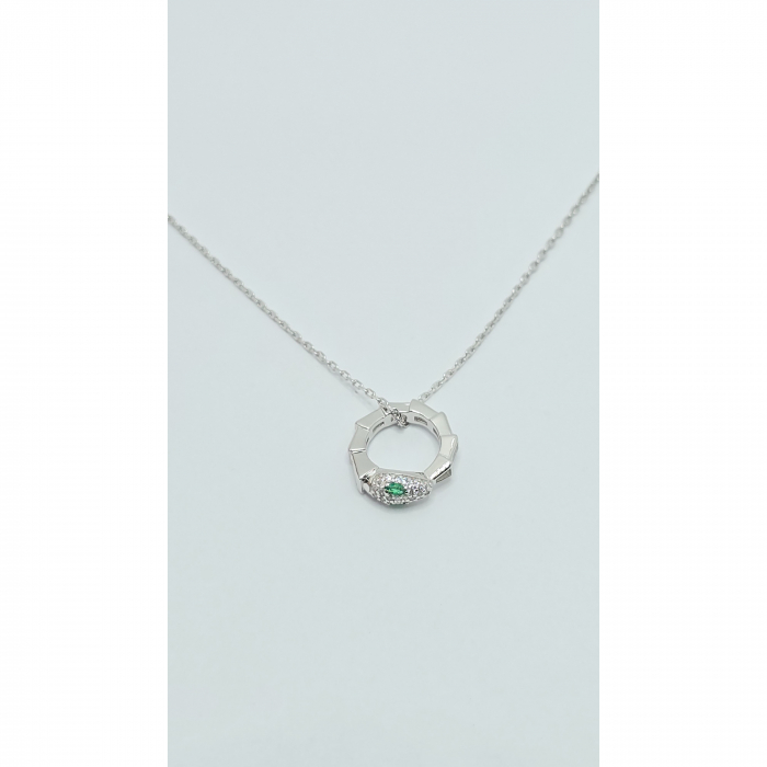 Lanț din Argint 925 Cap de Șarpe cu Smarald și Cristale Zirconia – 3.79 g, 40-45 cm [6]