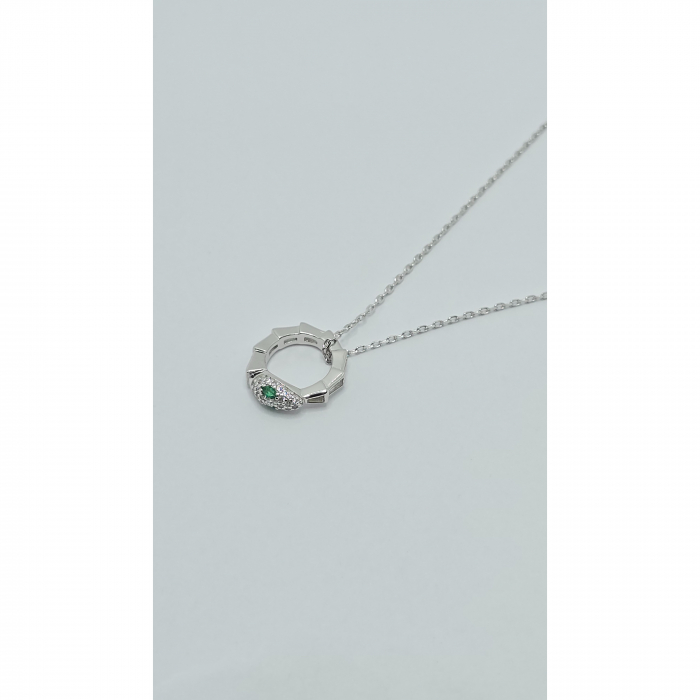 Lanț din Argint 925 Cap de Șarpe cu Smarald și Cristale Zirconia – 3.79 g, 40-45 cm [2]