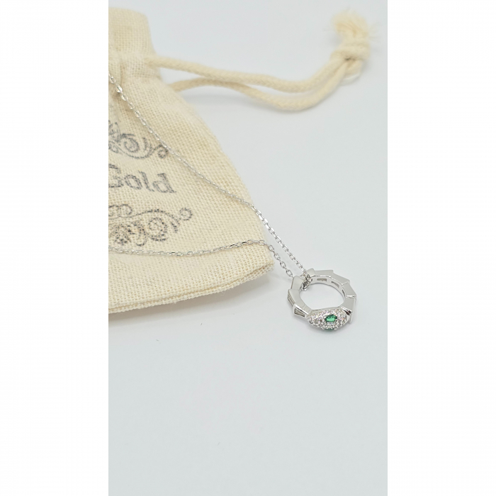 Lanț din Argint 925 Cap de Șarpe cu Smarald și Cristale Zirconia – 3.79 g, 40-45 cm [4]