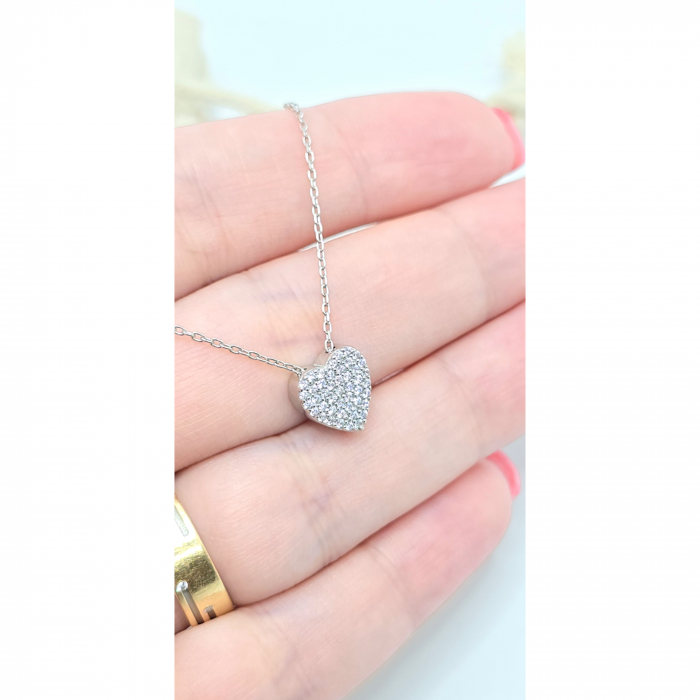 Lanț din Argint 925 cu Inimioară și Cristale Zirconia – 2.18 g, 40-45 cm [3]