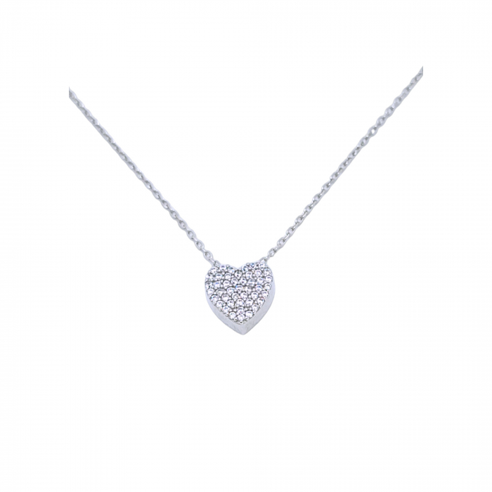 Lanț din Argint 925 cu Inimioară și Cristale Zirconia – 2.18 g, 40-45 cm [1]