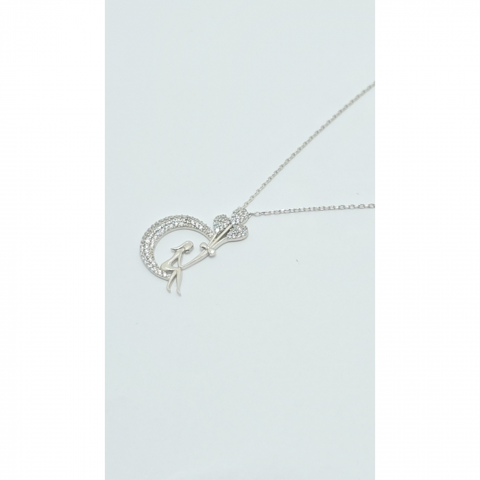 Lanț din Argint 925 cu Lună și Fetiță cu Baloane, Cristale Zirconia – 2.96 g, 40-46 cm [5]