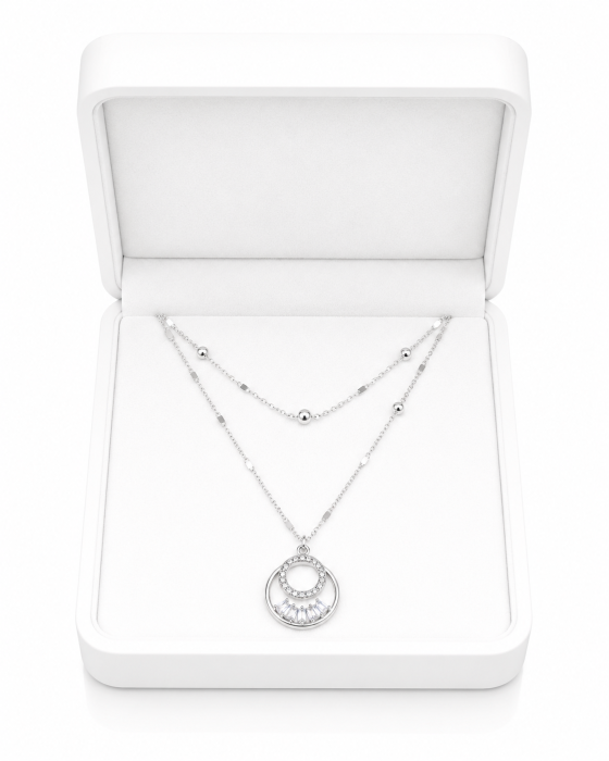 Lanț Dublu cu Medalion Rotund din Argint 925 cu Cristale Zirconia – 5.51 g, 40-43 cm [3]
