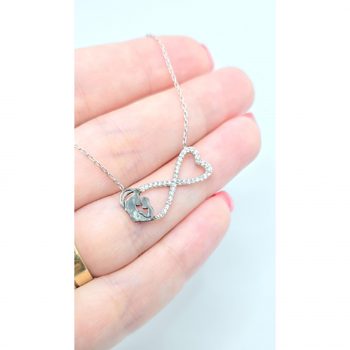 Lanț Infinit Mamă și Bebeluș din Argint 925 cu Cristale Zirconia – 2.22 g, 41.5-45 cm [3]