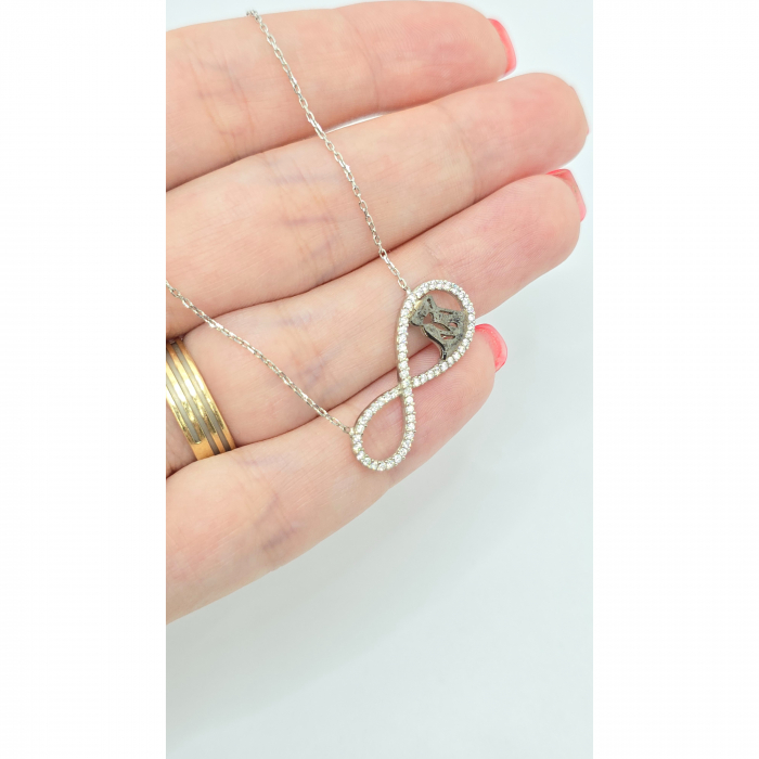 Lanț Infinit și Îndrăgostiți din Argint 925 cu Cristale Zirconia – 2.43 g, 42-45 cm [3]