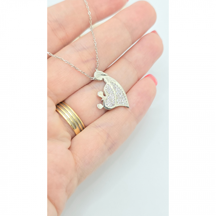 Lanț Mamă cu Fetiță și Băiețel din Argint 925 cu Cristale Zirconia – 2.60 g, 40-46 cm [2]