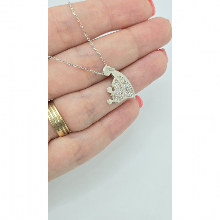 Lanț Mamă cu Fetiță și Băiețel din Argint 925 cu Cristale Zirconia – 2.60 g, 41-46 cm [3]