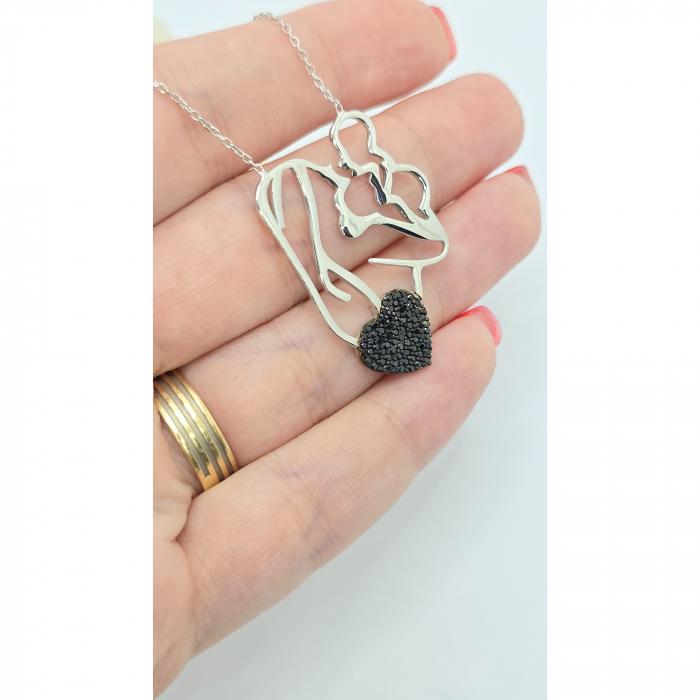 Lanț Mamă și Bebe din Argint 925 cu Cristale Zirconia Negre – 4.11 g, 42-47 cm [2]