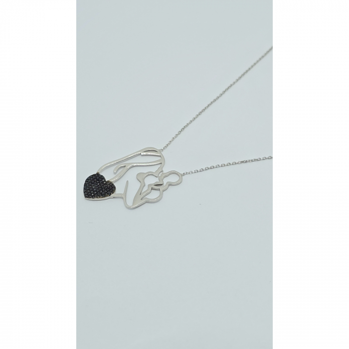 Lanț Mamă și Bebe din Argint 925 cu Cristale Zirconia Negre – 4.11 g, 42-47 cm [5]