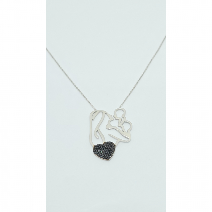 Lanț Mamă și Bebe din Argint 925 cu Cristale Zirconia Negre – 4.11 g, 42-47 cm [4]