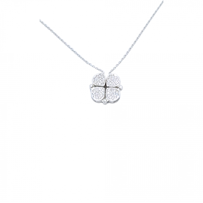 Lanț Trifoi sau 4 Inimioare din Argint 925 cu Cristale Zirconia – 3.60 g, 40-48 cm [1]