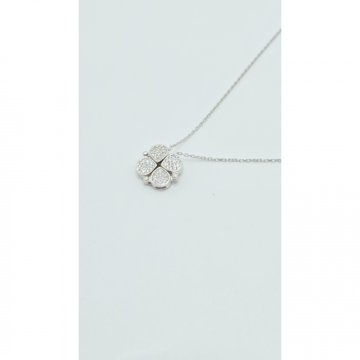 Lanț Trifoi sau 4 Inimioare din Argint 925 cu Cristale Zirconia – 3.60 g, 40-48 cm [8]