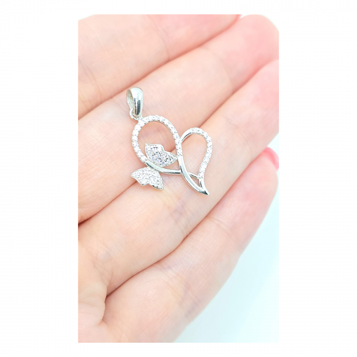 Medalion Inimă și Fluturaș din Argint 925 cu Cristale Zirconia – 1.24 g [2]