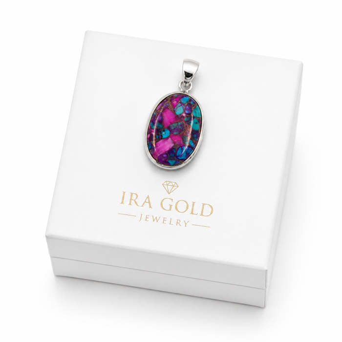 Pandantiv Oval Multicolor din Argint 925 cu Copper Composite Stone [2]