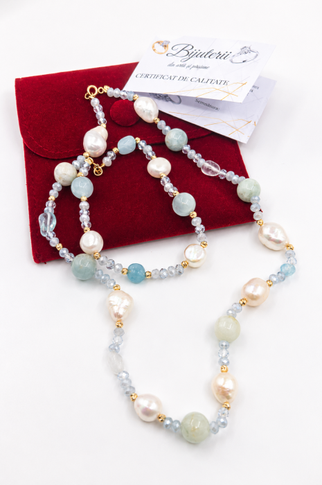 Set Colier & Brățară cu Perle Naturale și Pietre Semiprețioase – Aur 14K Handmade IraGold [5]