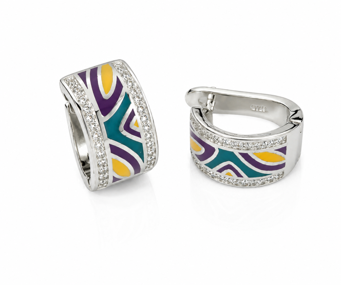 Set Elegant din Argint 925 cu Email Colorat și Zirconii – Medalion și Cercei [3]