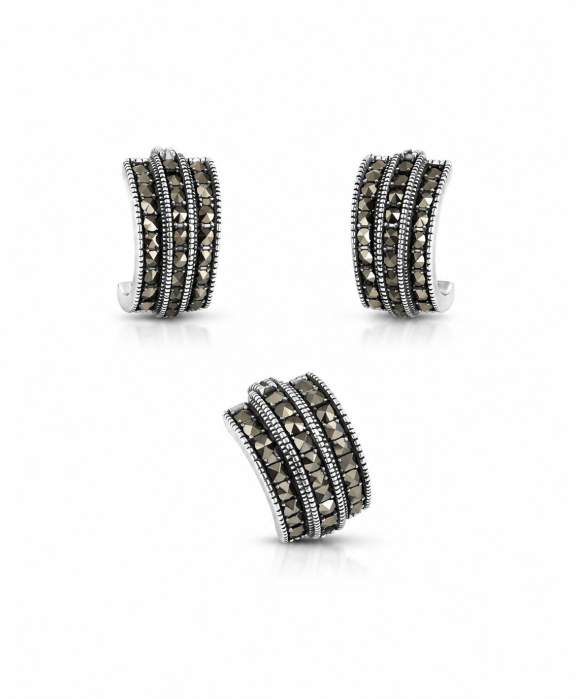 Set Elegant din Argint 925 cu Marcasite – Medalion și Cercei Vintage [1]