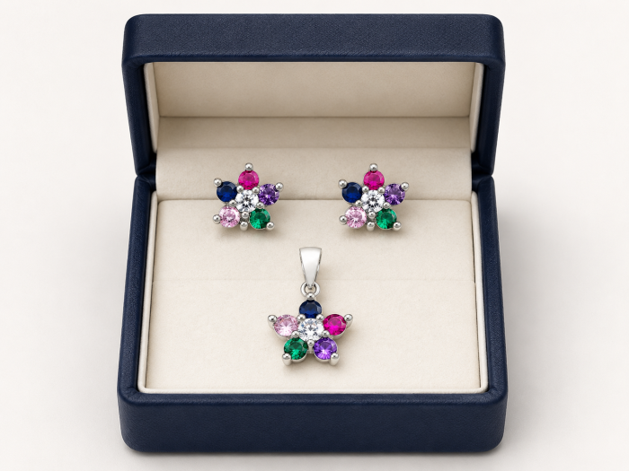 Set Floral Multicolor din Argint 925 – Cercei și Medalion [5]