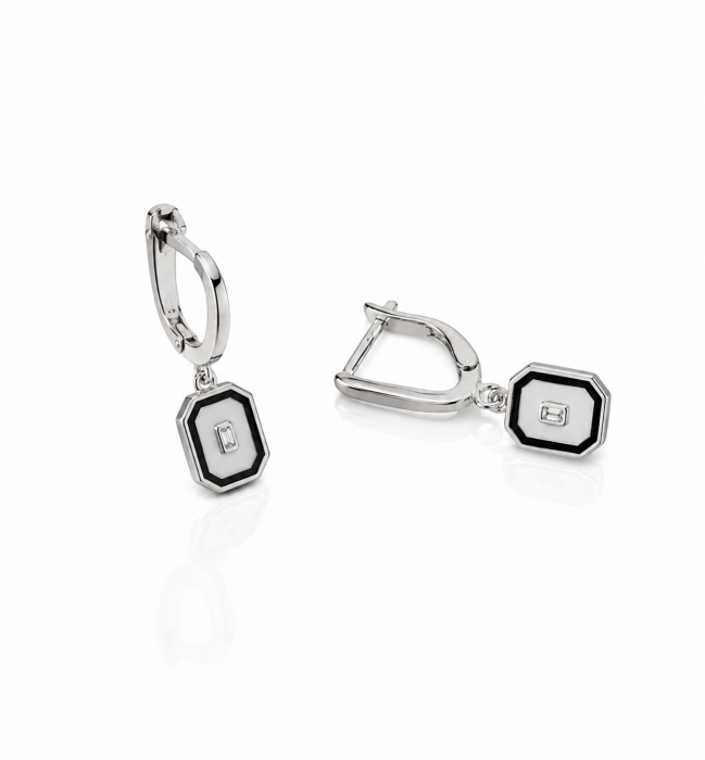 Set Geometric din Argint 925 cu Cristal Transparent – Medalion, Inel și Cercei [3]