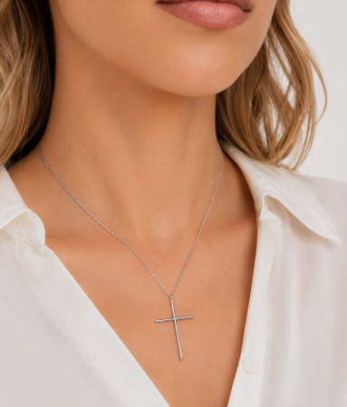 Colier Cruce Minimalistă din Argint 925 – Lanț Reglabil 40–45 cm [2]
