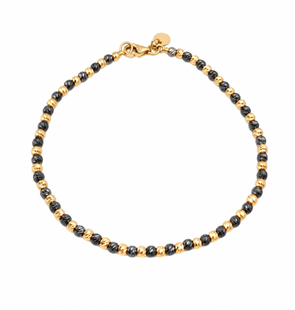 Brățări din aur 14K - Brățară cu Biluțe Aurii și Gri din Aur 14K – Model Elegant și Delicat