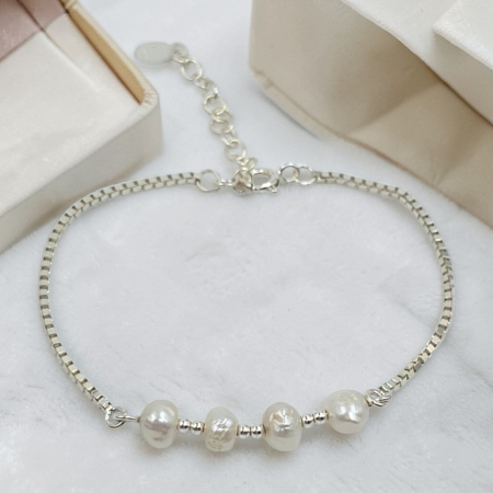 Bratari din argint - Brățară din argint 925 cu 4 perle de cultură – stil elegant casual