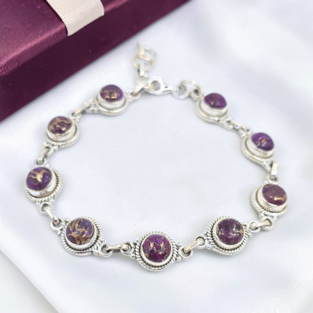 Bratari din argint - Brățară din argint 925 cu ametist și inserții aurii – model vintage elegant