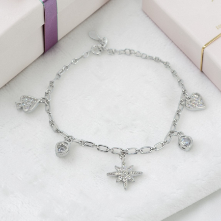 Bratari din argint - Brățară din argint 925 cu charm-uri și stea – model elegant modern