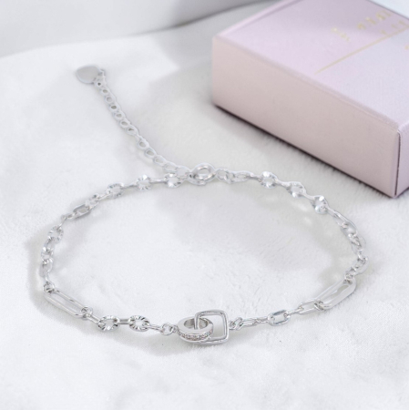 Bratari din argint - Brățară din argint 925 cu element geometric și lanț mixt – reglabilă