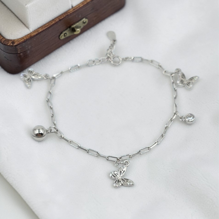 Bratari din argint - Brățară din Argint 925 cu Elemente Fluturas , Pietre Zirconia Transparente – 16 cm - 19 cm,  3.98 g