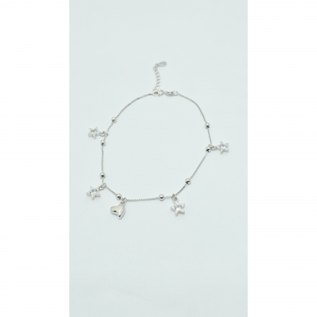 Brățară din Argint 925 cu Elemente Inimă și Stele, Pietre Zirconia Transparente – 18 cm, 5,40 g [3]