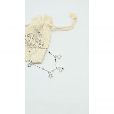 Brățară din Argint 925 cu Elemente Inimă și Stele, Pietre Zirconia Transparente – 18 cm, 5,40 g [1]