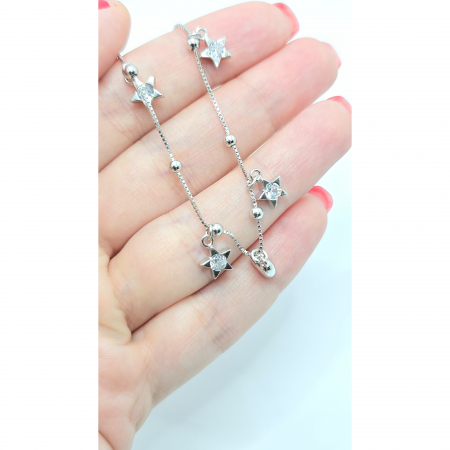 Brățară din Argint 925 cu Elemente Inimă și Stele, Pietre Zirconia Transparente – 18 cm, 5,40 g [2]