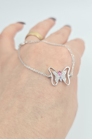 Brățară din argint 925 cu fluture și zirconia, piatră centrală roz [1]