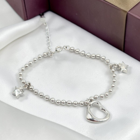 Bratari din argint - Brățară din argint 925 cu inimă și steluțe – model delicat modern