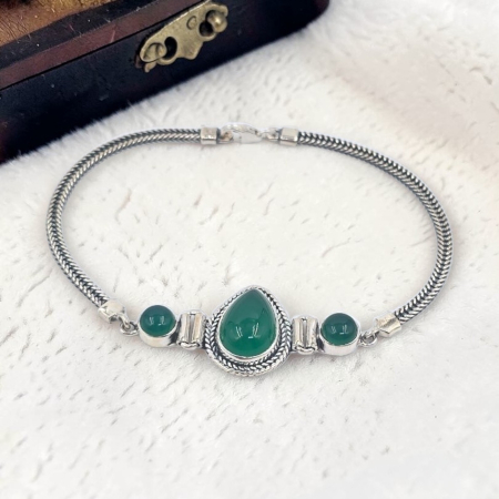 Bratari din argint - Brățară din argint 925 cu onix verde – model elegant clasic