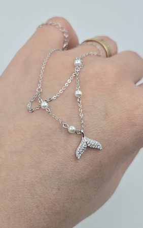 Brățară din argint 925 cu perle delicate și pandantiv sirenă – design cu două lanțuri [1]