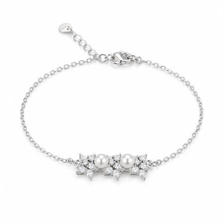 Brățări din argint 925 - Brățară din argint 925 cu perle și zirconii – model delicat floral