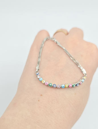 Brățară din argint 925 cu simbol ochi protector multicolor – reglabilă [1]