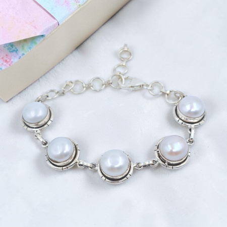 Bijuterii din argint - Brățară din argint 925 cu perle – model elegant clasic