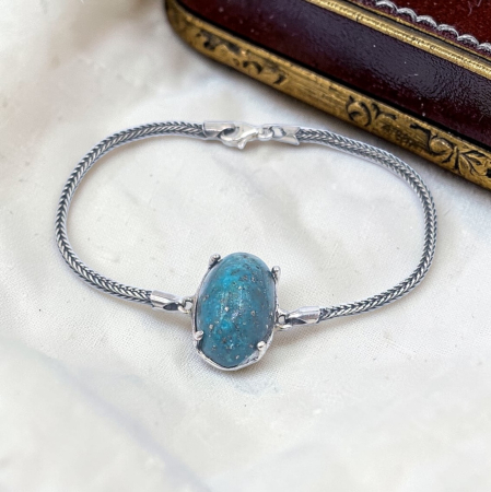 Bijuterii din argint - Brățară din Argint 925, Model Antichizat cu Piatră Semiprețioasă Blue Copper Turquoise – 12,78 g