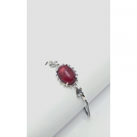 Bratari din argint - Brățară din Argint 925, Model Antichizat cu Piatră Semiprețioasă Natural Coral – 11,52 g