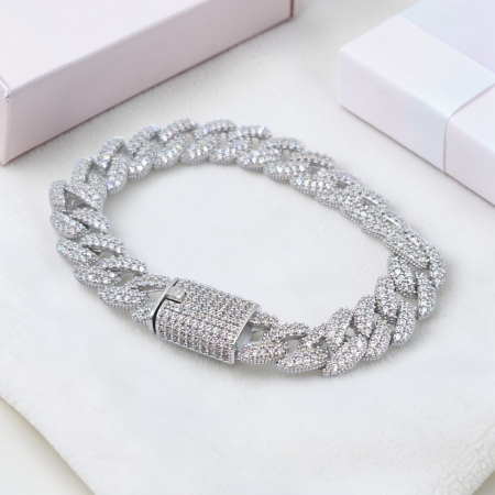 Bratari din argint - Brățară din argint 925 tip Cuban cu zirconii – model luxury