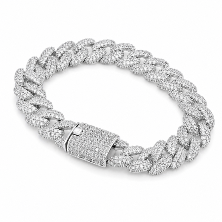 Brățări din argint 925 - Brățară din argint 925 tip Cuban cu zirconii – model luxury