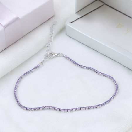 Bratari din argint - Brățară din argint 925 tip tennis cu pietre mov – reglabilă